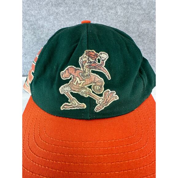 VTG Miami Canes Snapback Hurricanes Cap 90s USA Made Embroidered Green Orange - Picture 6 of 11